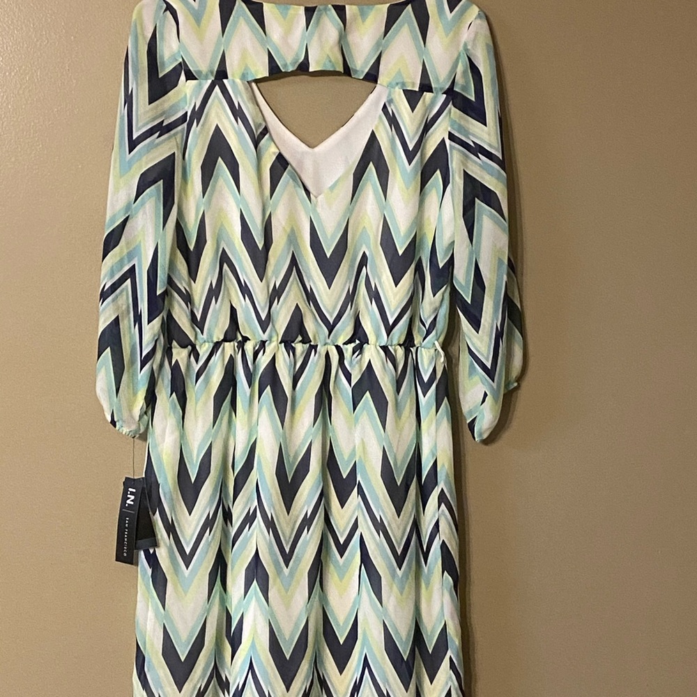 I.N. San Francisco blue green white mini dress